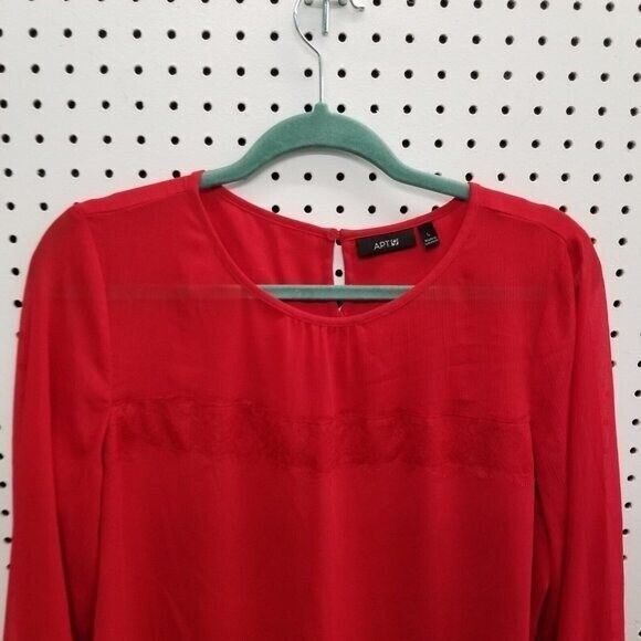 Apt. 9 Womens Sz L Red Solid Long Sleeve Blouse - Picture 3 of 8